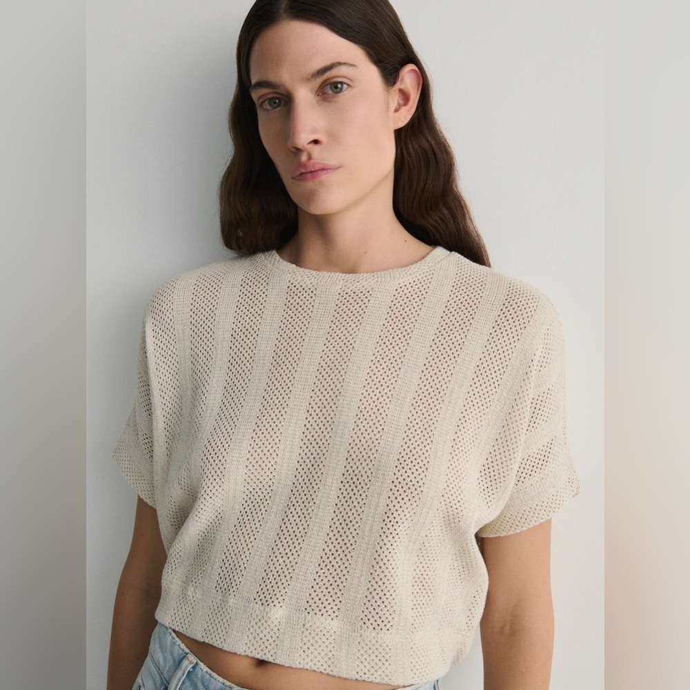 Reserved Cream Knit‎ Crop Top With Metallic Effect
